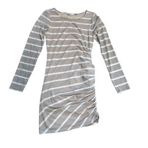 VGUC Ramy Brook Women's Striped Ruched Long Sleeve Mini Dress Beige Size M